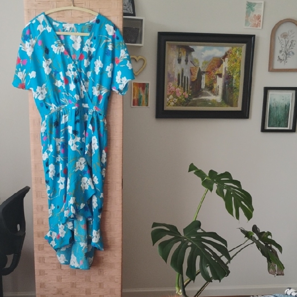 J. Crew Blue and White High Low Wrap Sundress